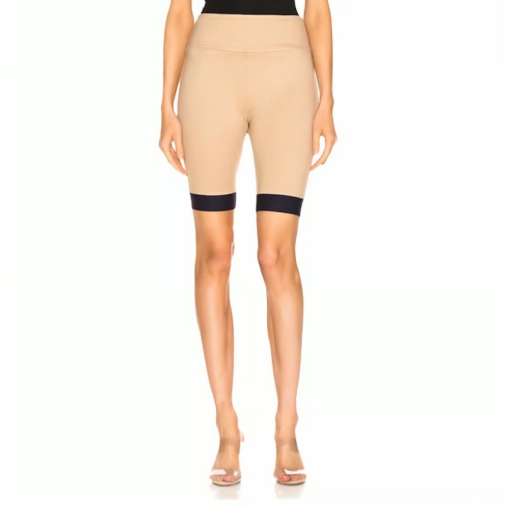 STAUD Beige Bike Shorts with Black Hem